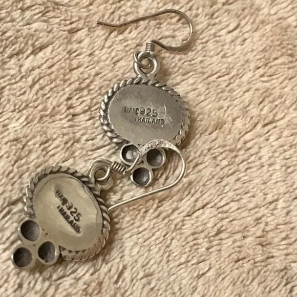 SOLD  Vintage Turquoise Rope Encircled Turquoise Sterling Silver Earrings - Picture 3 of 6